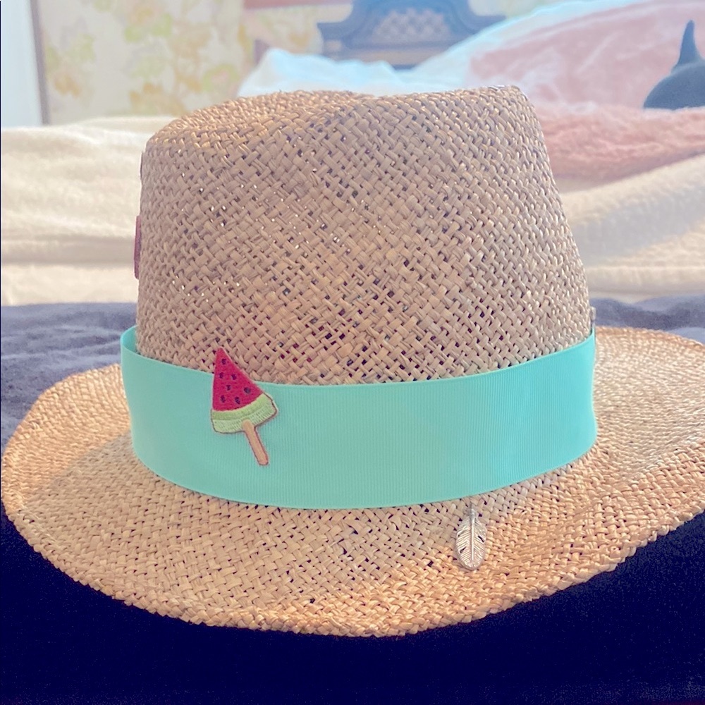 NWT House of Lafayette Straw Hat with Aqua Band , from Jill Roberts, Brand new